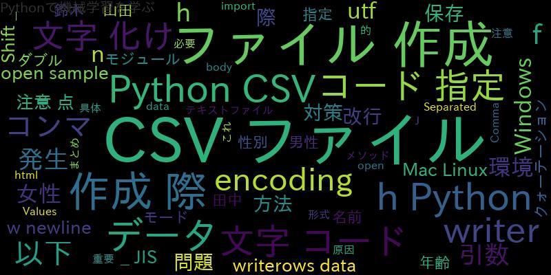 [Python]CSVファイルを作成時の文字化け対策、文字コードの指定